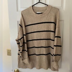 Aerie Oversized unREAL Tan and Black Stripe Knit Sweater Size L